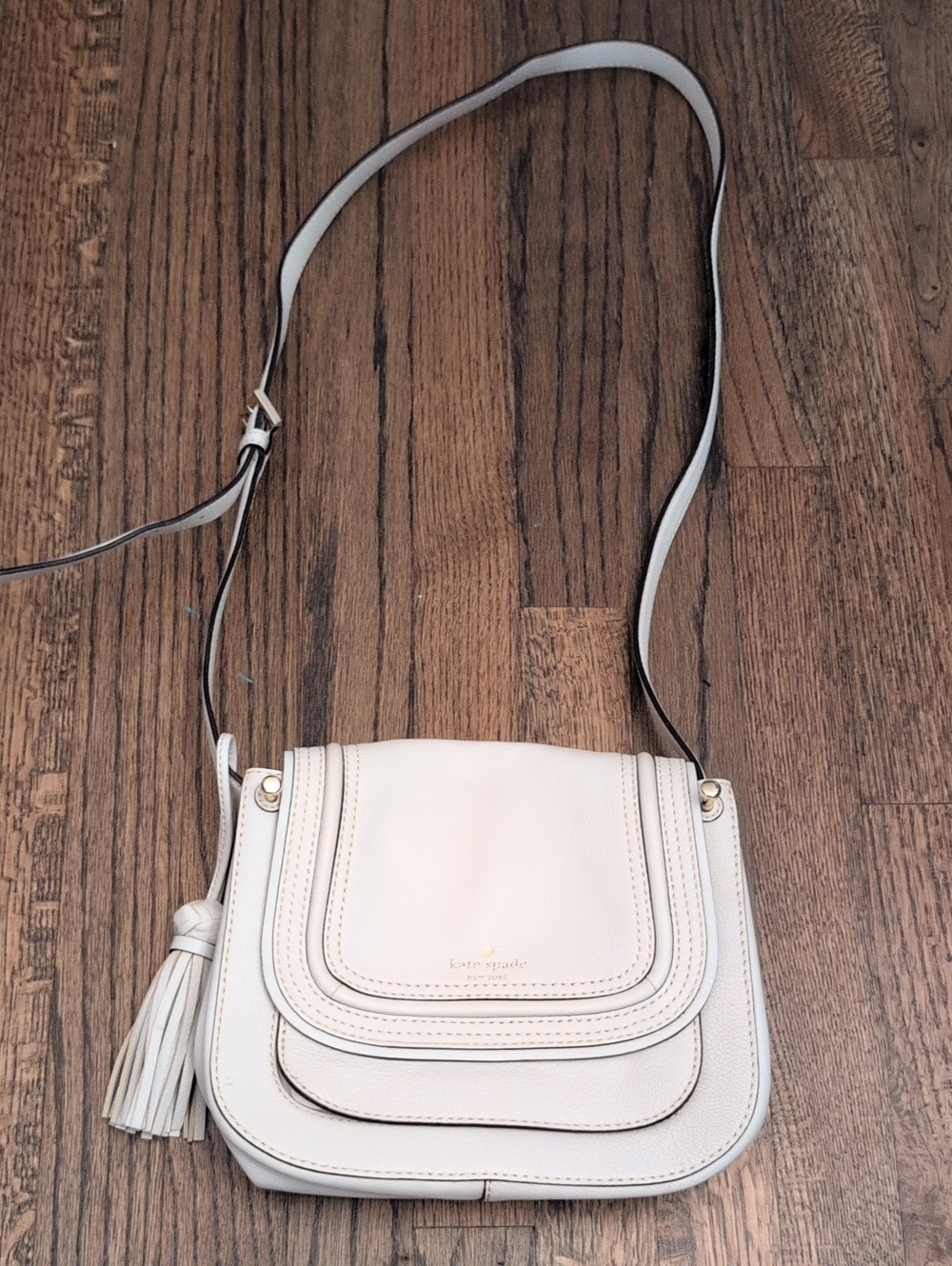 kate spade Cream Leather Tassel Crossbody Bag